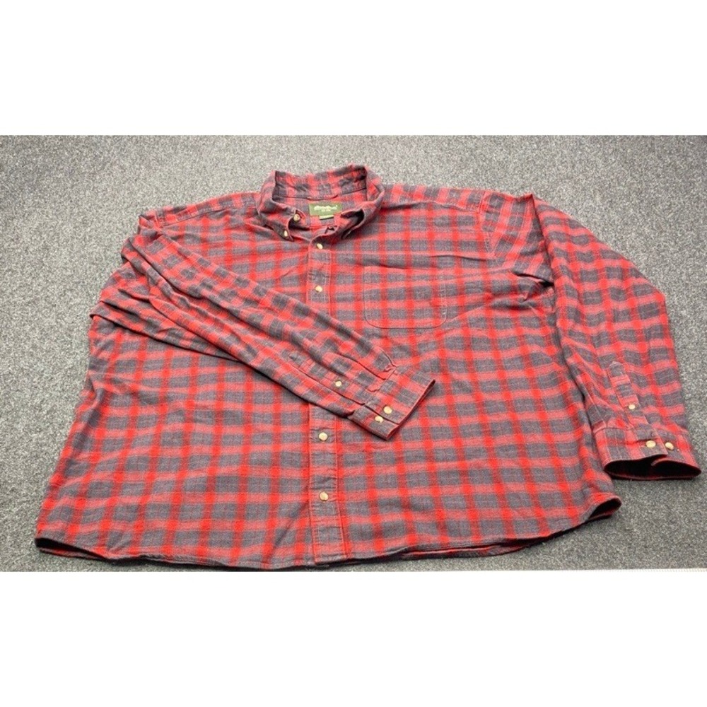 Eddie Bauer Flannel Shirt Mens XXL Red Grey Plaid Cotton Button Down Long Sleeve